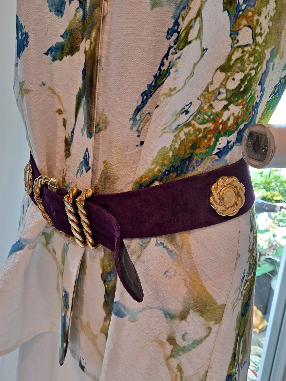 Patricia Smith Designer For JE Desiree Purple Suede Belt Gold Accents 80s 90s